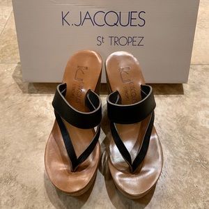 NWOT K. JACQUES black and cork platform wedges